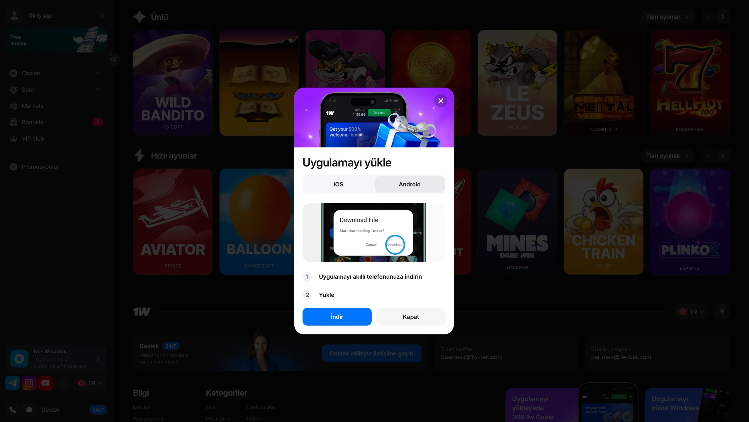 Android rehberi: 1win APK kurulumu, izinler ve sorun giderme